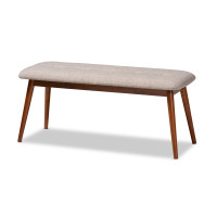 Baxton Studio Flora2-Light Grey/Medium Oak-Bench Flora II Mid-Century Modern Light Grey Fabric Upholstered Medium Oak Finished Wood Dining Bench